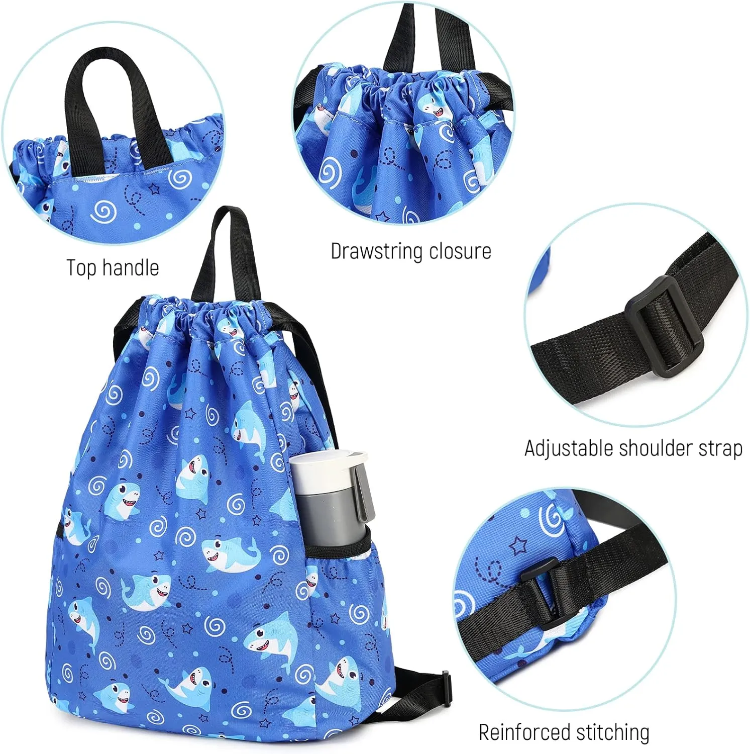 Cartoon Dinosaur Boys School Bag Lightweight Portable Dinosaur Gym Drawstring Bags for Travel Sport 40x30CM Rainbow Black