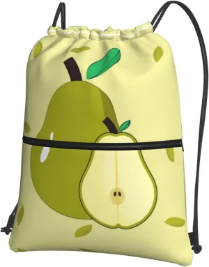cartoon pear Print Drawstring Backpack â€“ Lightweight Gym Bag for Sports, Travel, and Hiking â€“ Durable and Foldable