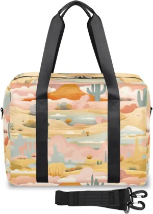 Cartoon Sandy Desert Cactus Womens Travel Bags, Weekender Carry on for Women, Sports Gym Bag, Workout Duffel bag, Overnight Shoulder Bag