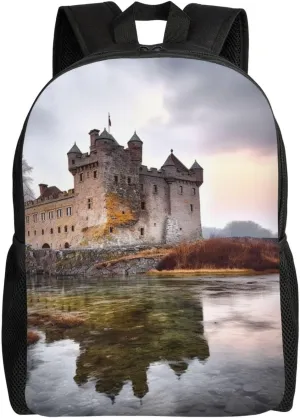 Castle Near Lake Stones Backpack for Men Women College Backpack Laptop Bag Casual Daypack Hiking Travel Bag