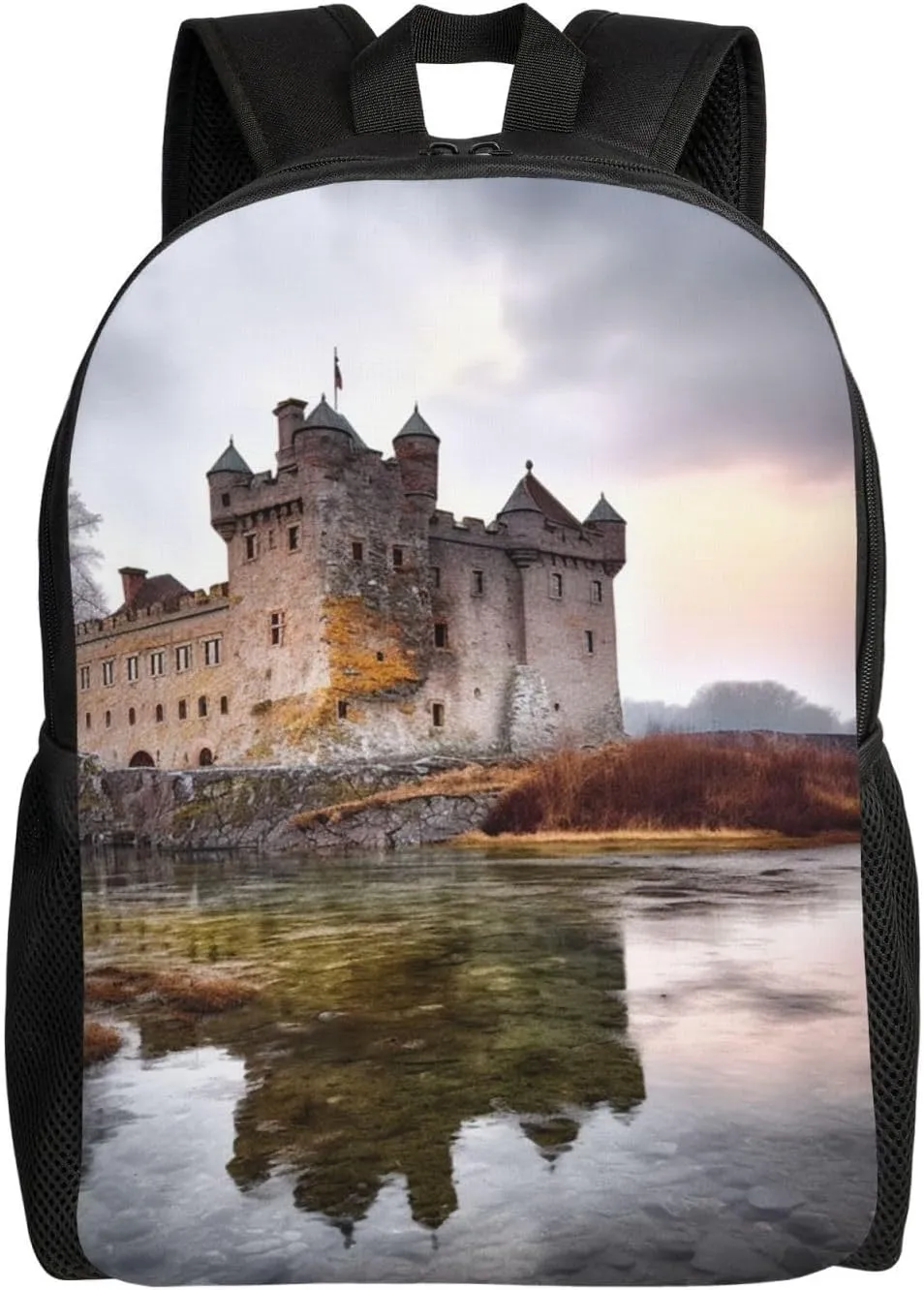 Castle Near Lake Stones Backpack for Men Women College Backpack Laptop Bag Casual Daypack Hiking Travel Bag