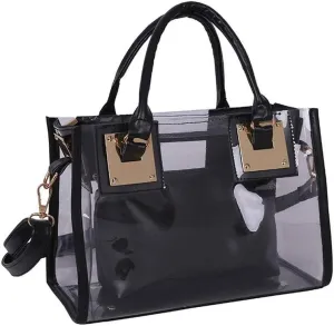 Cayla 2 Pcs Clear Stchel Small Crossbody Handbags Waterproof PVC & Leather Handbag Top Handle Shoulder Bag Transparent Purse