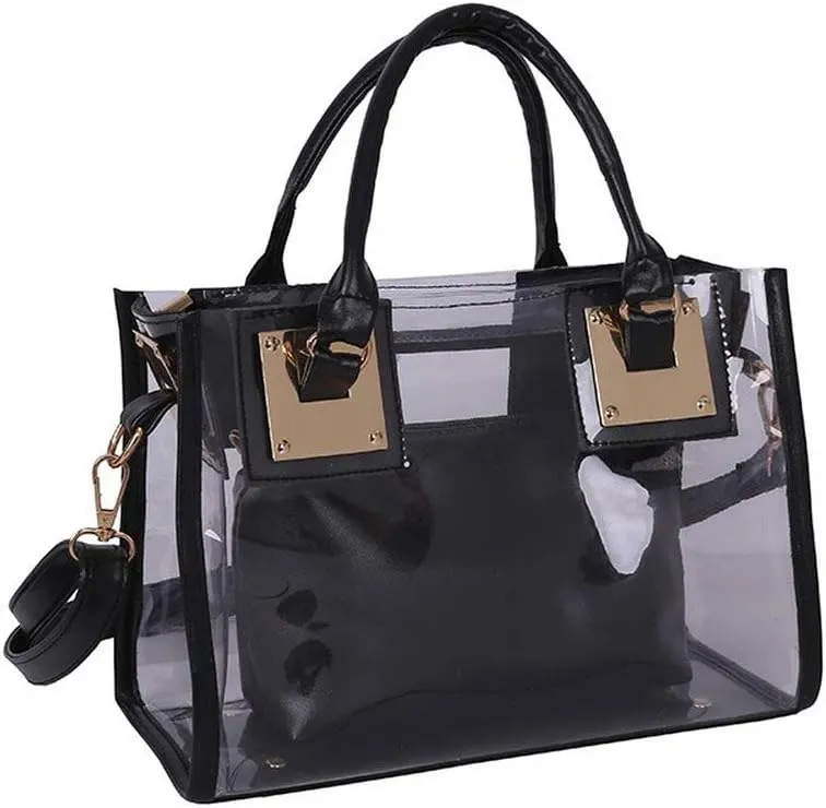 Cayla 2 Pcs Clear Stchel Small Crossbody Handbags Waterproof PVC & Leather Handbag Top Handle Shoulder Bag Transparent Purse