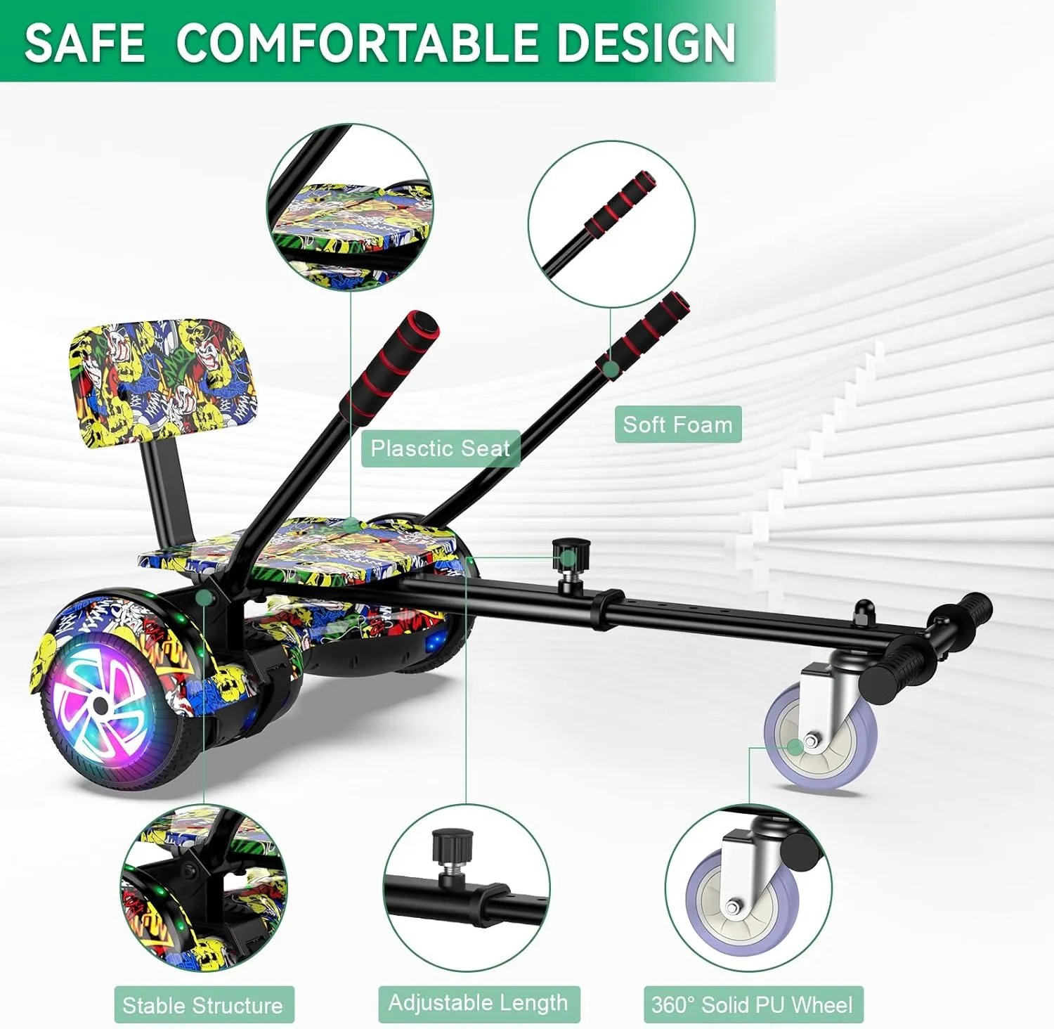 CBD Scooter with Corlorful LED Lights,6.5" Wheels, Dual 300W Motor Scooter for Kids Girls Boys Adults, All Ages