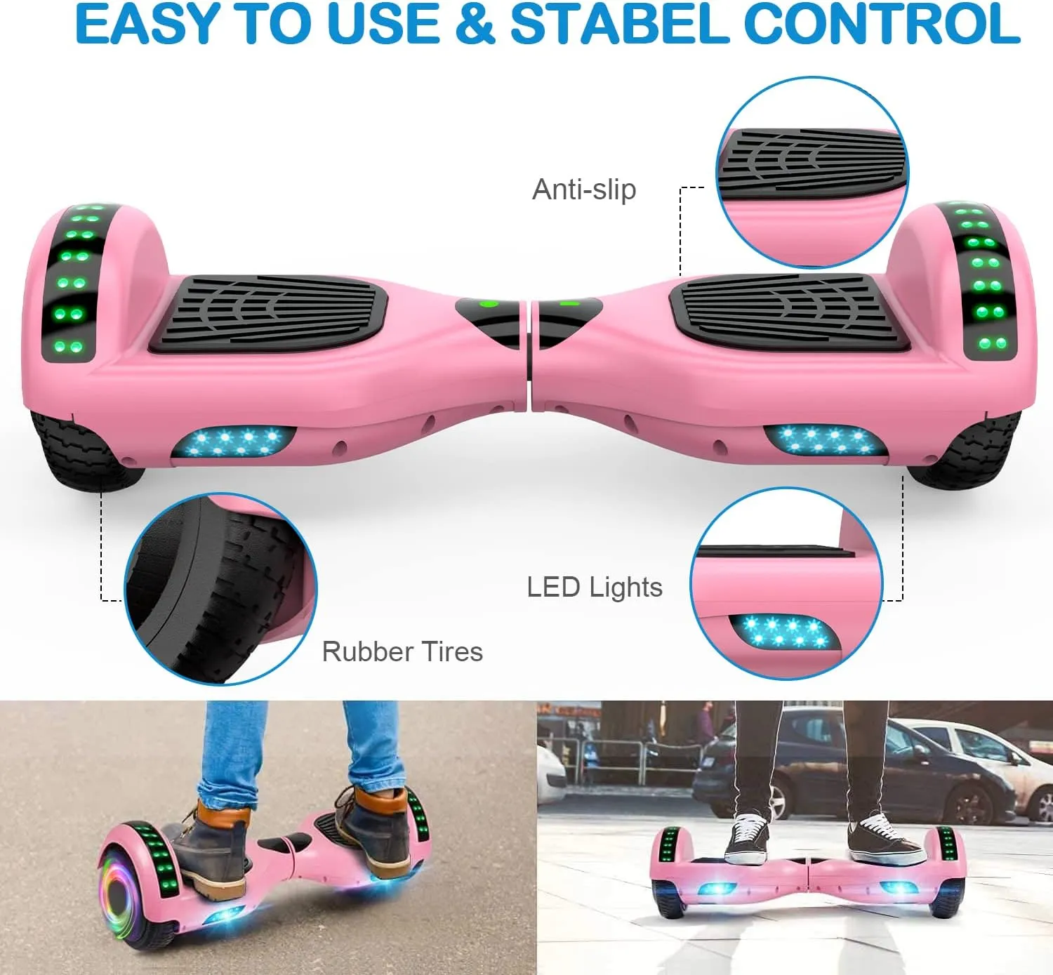 CBD Scooter with Corlorful LED Lights,6.5" Wheels, Dual 300W Motor Scooter for Kids Girls Boys Adults, All Ages