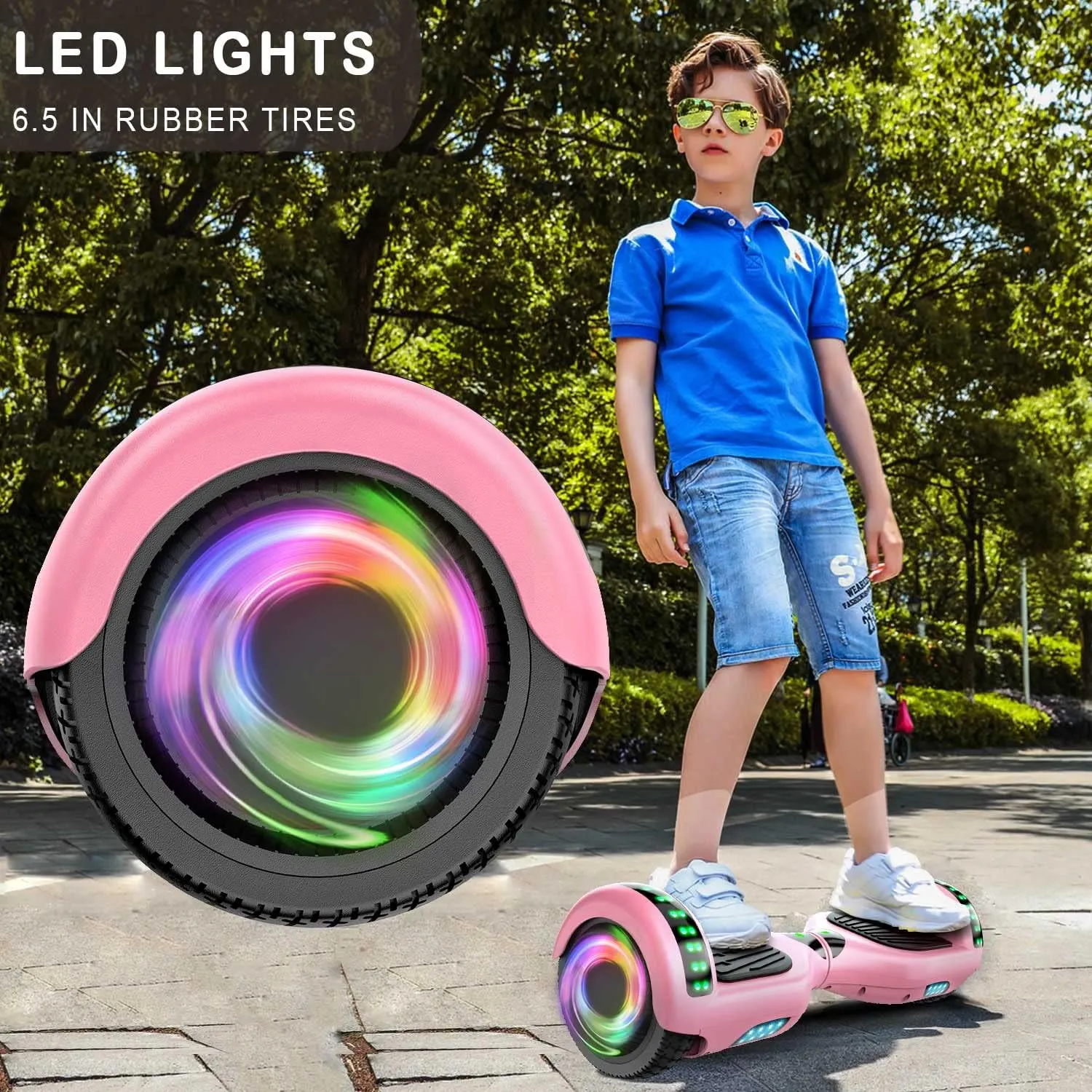 CBD Scooter with Corlorful LED Lights,6.5" Wheels, Dual 300W Motor Scooter for Kids Girls Boys Adults, All Ages