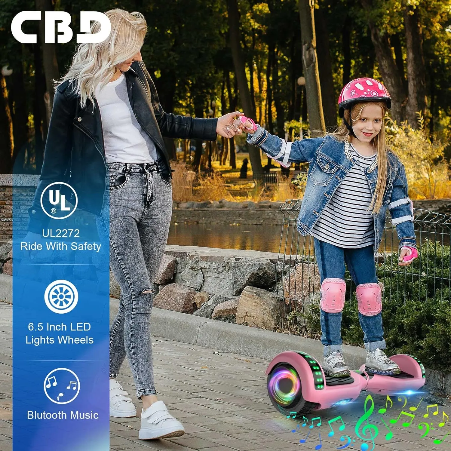 CBD Scooter with Corlorful LED Lights,6.5" Wheels, Dual 300W Motor Scooter for Kids Girls Boys Adults, All Ages