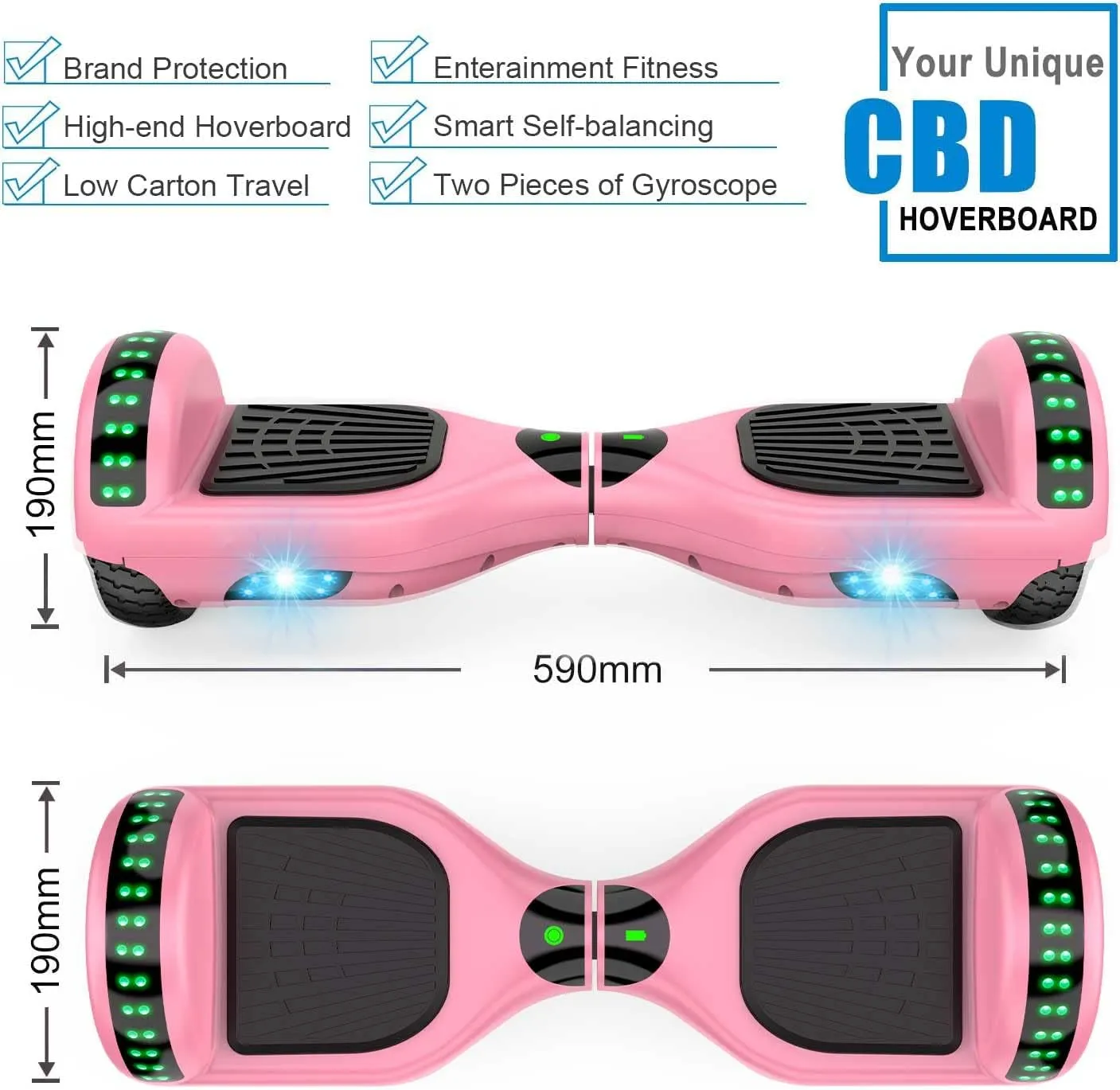 CBD Scooter with Corlorful LED Lights,6.5" Wheels, Dual 300W Motor Scooter for Kids Girls Boys Adults, All Ages