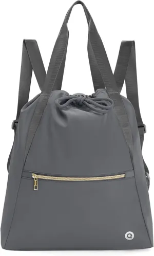 Ceneda Drawstring Backpack String Bag for Women Men Water Resistant Drawstring Bags Gym Sack with Two Zipper Pockets Sports Gym Bag (Grey)