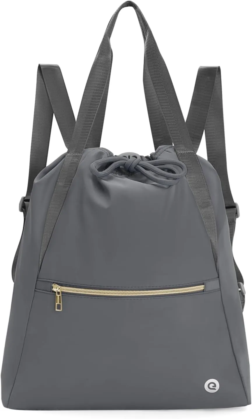 Ceneda Drawstring Backpack String Bag for Women Men Water Resistant Drawstring Bags Gym Sack with Two Zipper Pockets Sports Gym Bag (Grey)