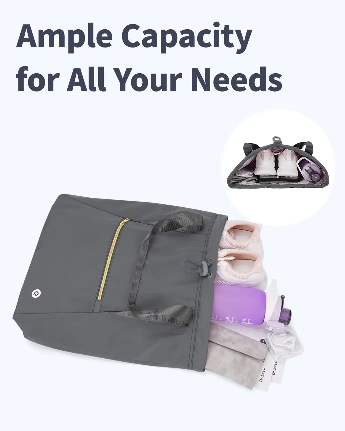 Ceneda Drawstring Backpack String Bag for Women Men Water Resistant Drawstring Bags Gym Sack with Two Zipper Pockets Sports Gym Bag (Grey)