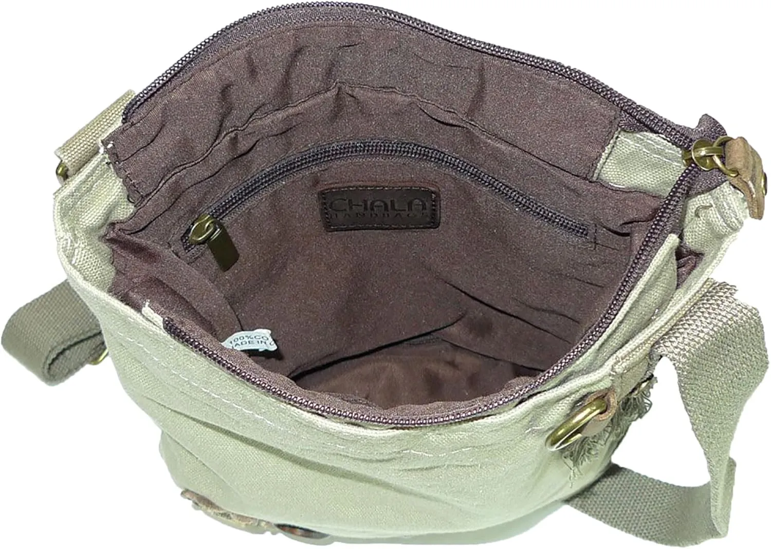 CHALA Patch Cross-Body Women Handbag, Sand Canvas Messenger Bag