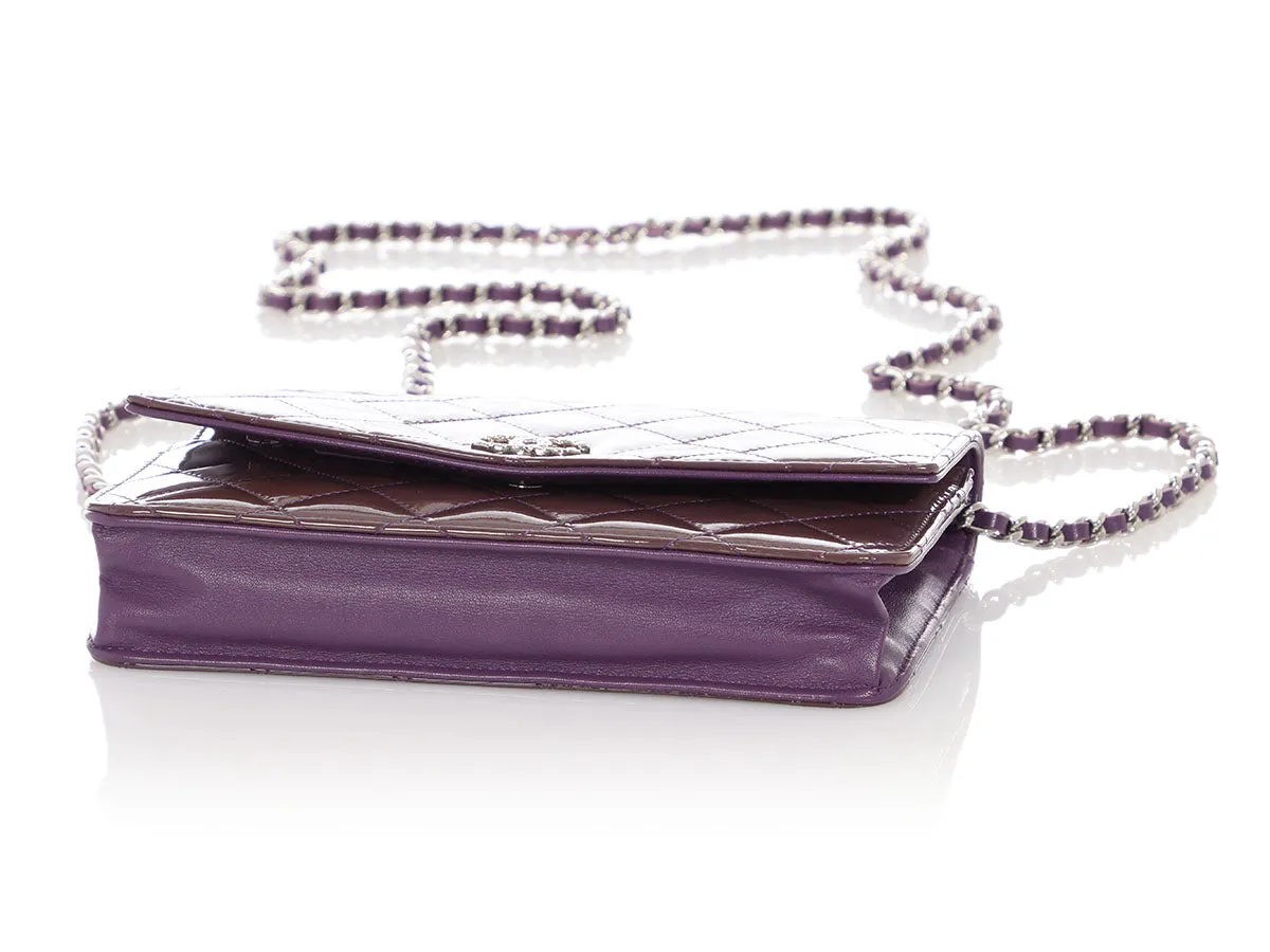Chanel Violet Quilted Patent Brilliant Wallet On Chain WOC