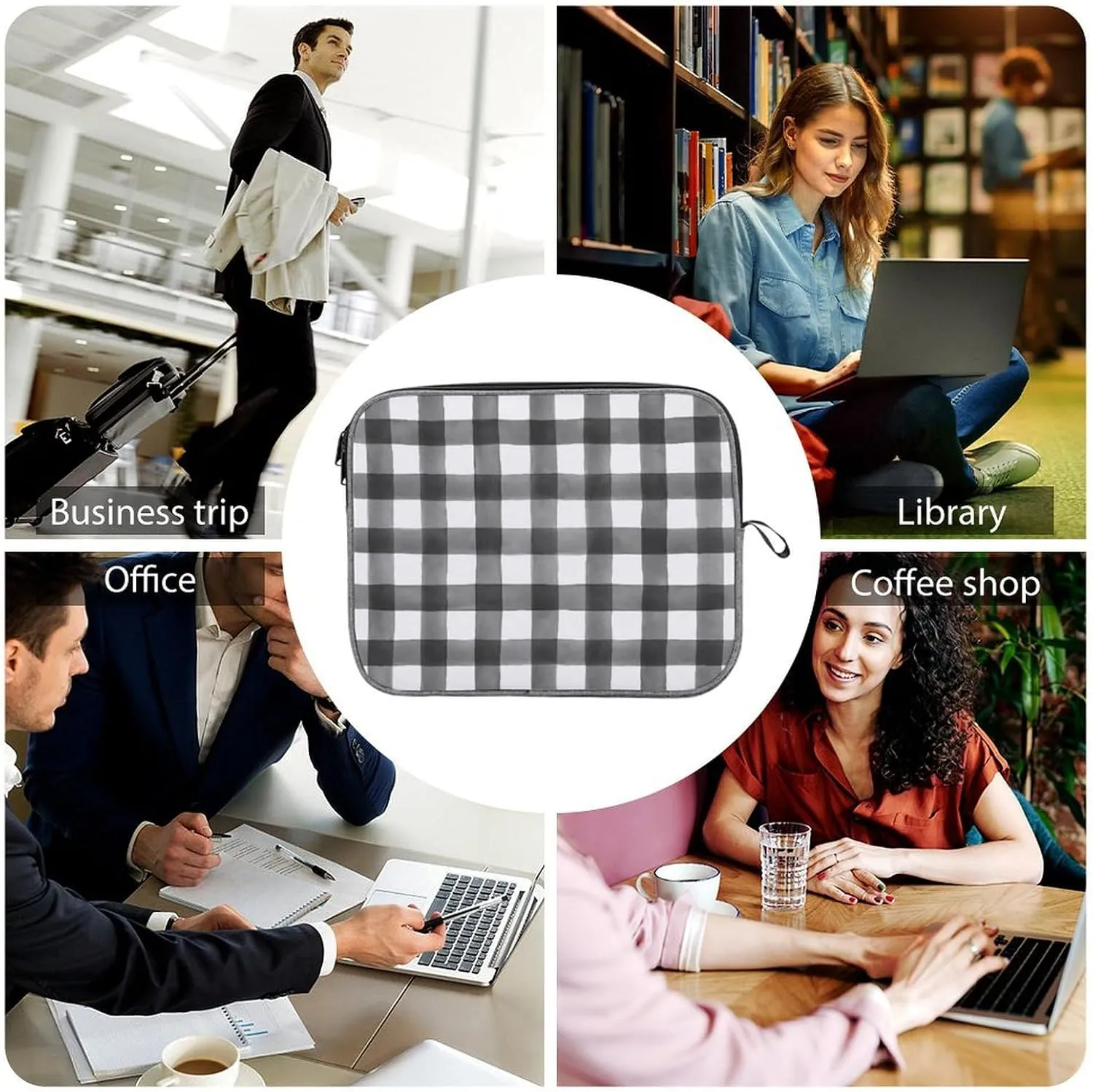 Checkered Black And White Large Capacity Portable Laptop Case Unisex