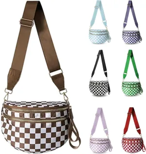 Checkered Cross Body Bag Women, 2025 New Nuvore Messenger, Women's Messenger Waist, Plaid Waist Bag