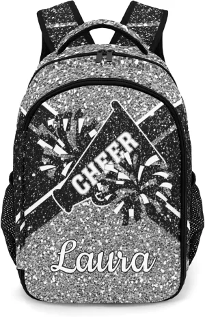 Cheer Cheerleader Backpack Cheerleading Bags Custom Name Book Bag for Cheer Team Coaches Gift (Grey)