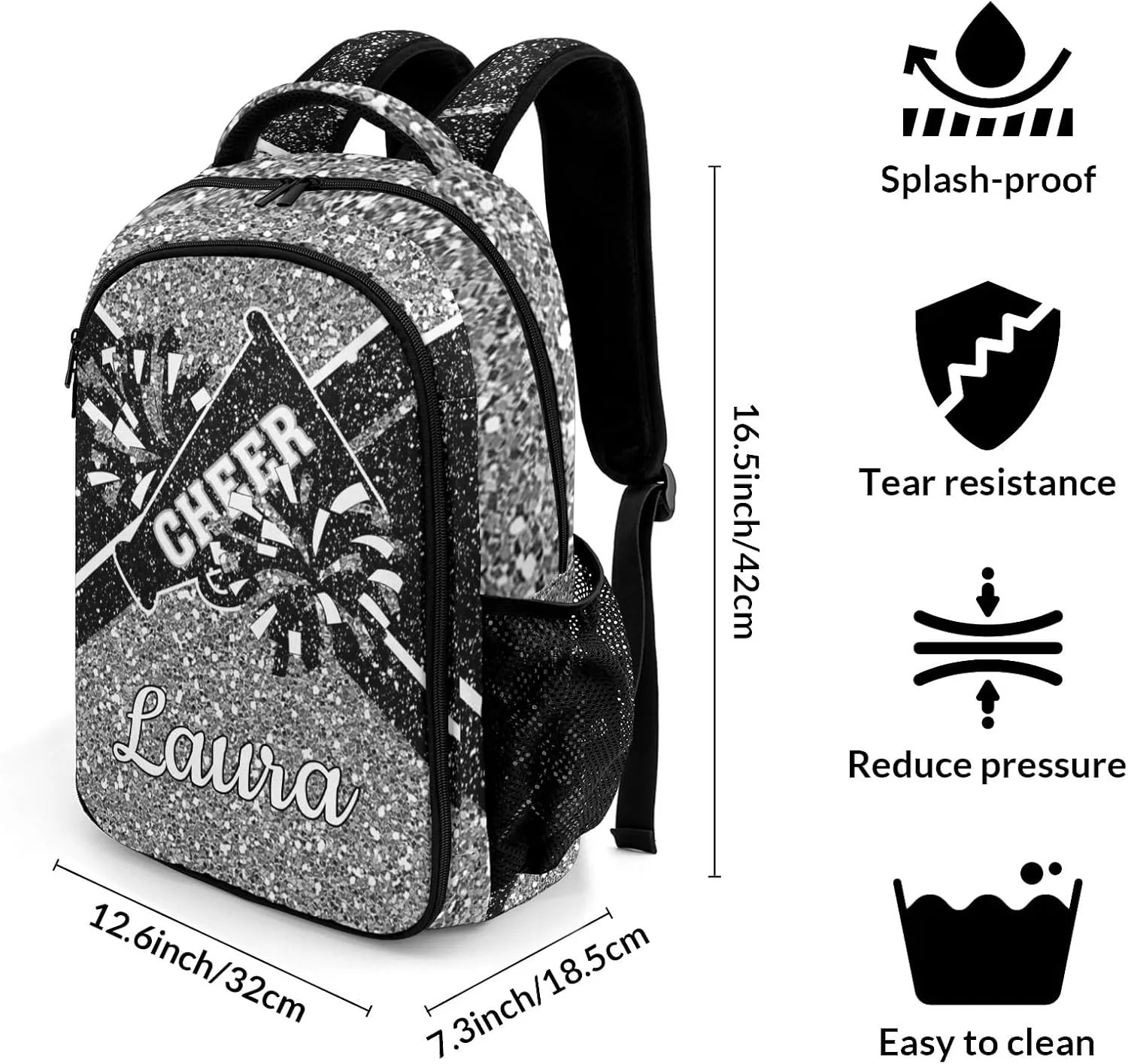 Cheer Cheerleader Backpack Cheerleading Bags Custom Name Book Bag for Cheer Team Coaches Gift (Grey)