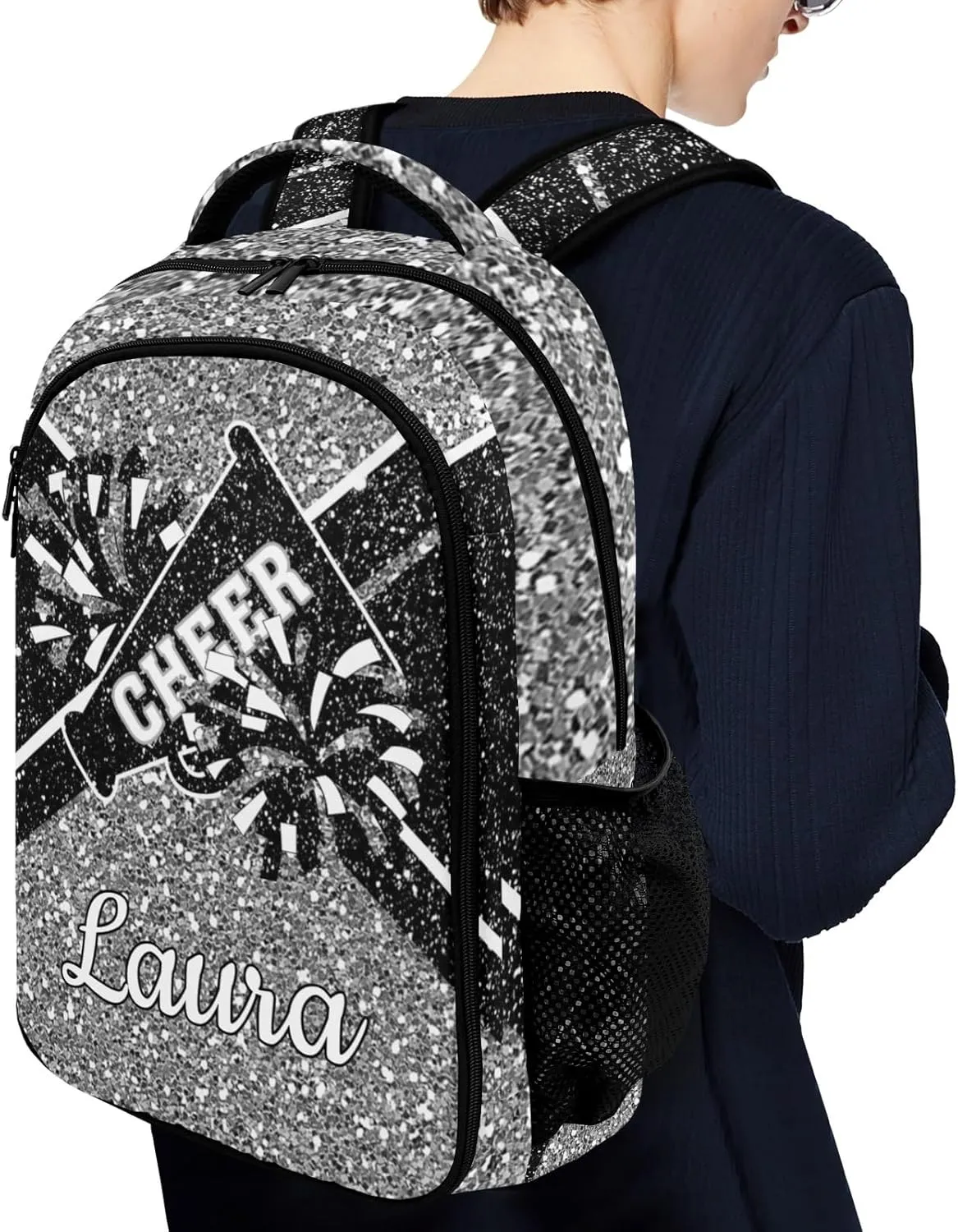 Cheer Cheerleader Backpack Cheerleading Bags Custom Name Book Bag for Cheer Team Coaches Gift (Grey)