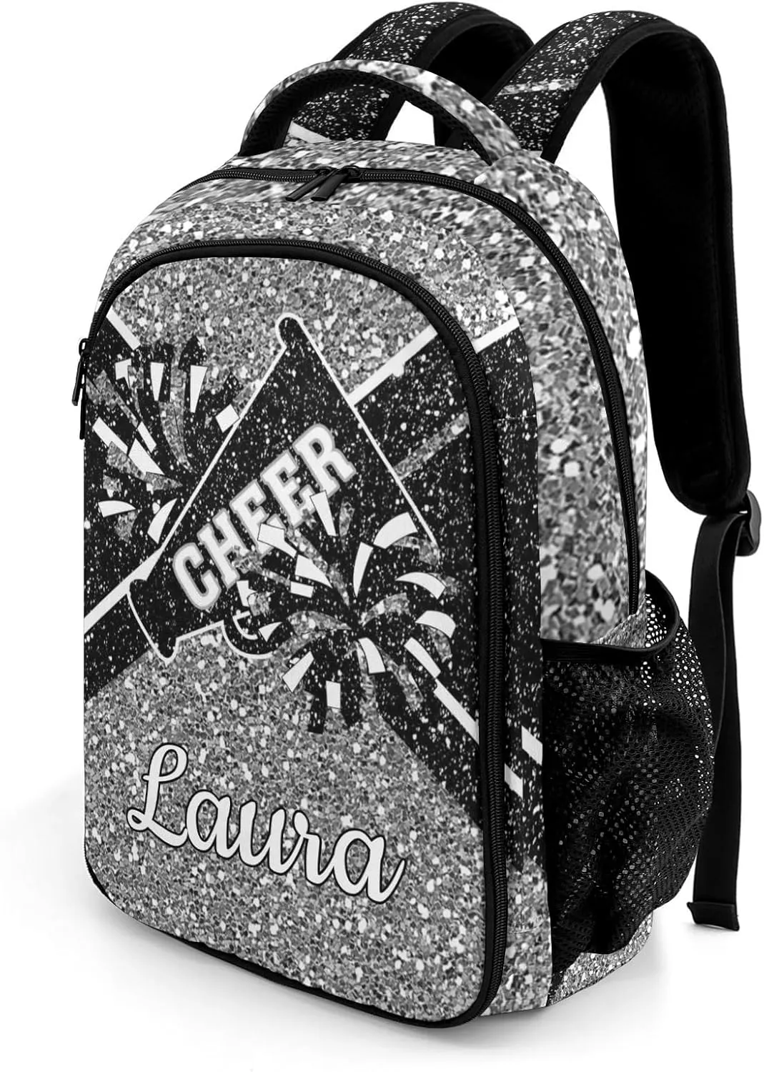 Cheer Cheerleader Backpack Cheerleading Bags Custom Name Book Bag for Cheer Team Coaches Gift (Grey)