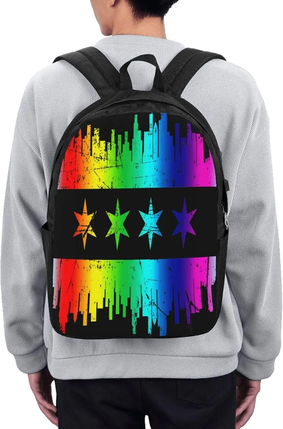Chicago Skyline Gay LGBT Pride Rainbow Flag Laptop Backpacks Travel Backpack Casual Business Daypack Sport Rucksack Computer Bag Fits up to 17 Inch Notebook with USB Port
