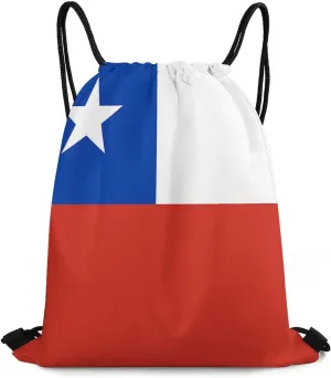 Chilean Flag Drawstring Backpack Sports Gym Sackpack Water Resistant String Bag for Women Men