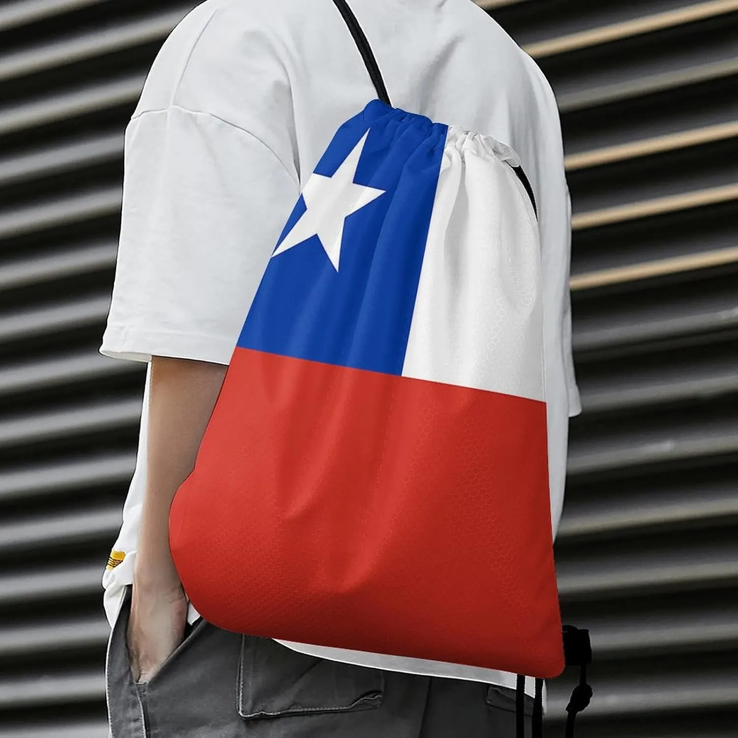 Chilean Flag Drawstring Backpack Sports Gym Sackpack Water Resistant String Bag for Women Men