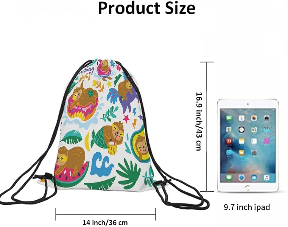 Chilling Sloths Drawstring Bags Backpack Bag Animal Floral Leaf Flamingo Donuts Mermaid Star Avocado Quote Sport Gym Sack Drawstring Bag String Bag Yoga Bag for Men Women