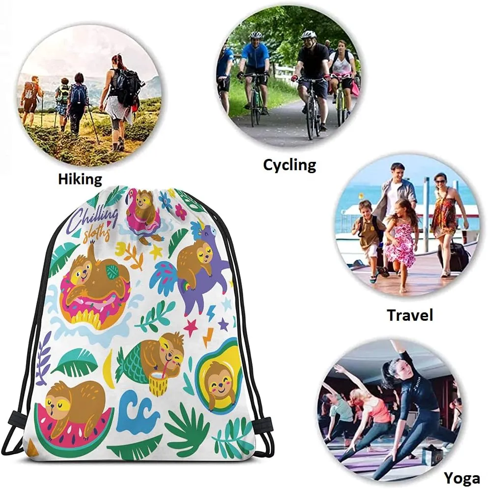 Chilling Sloths Drawstring Bags Backpack Bag Animal Floral Leaf Flamingo Donuts Mermaid Star Avocado Quote Sport Gym Sack Drawstring Bag String Bag Yoga Bag for Men Women