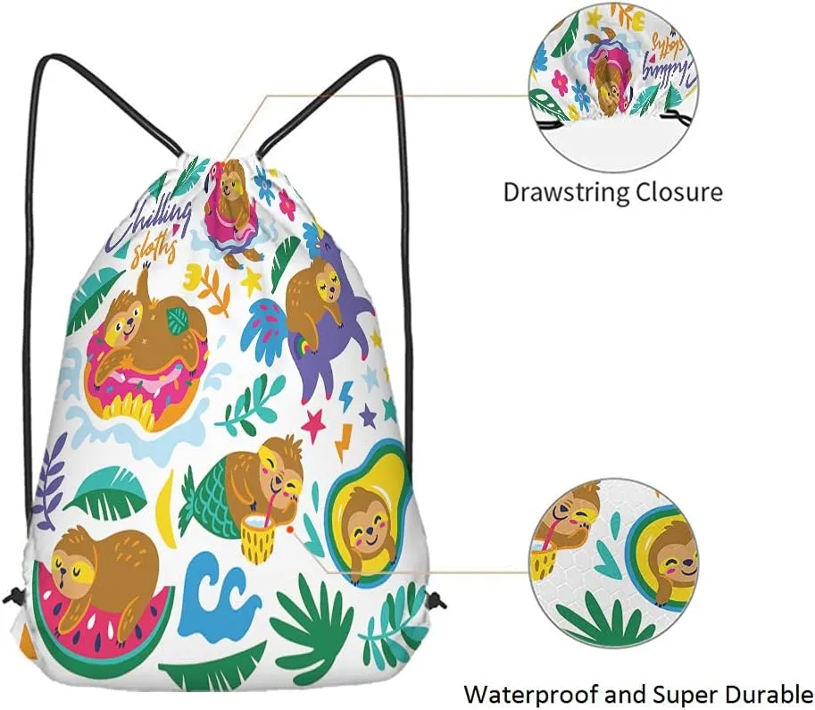 Chilling Sloths Drawstring Bags Backpack Bag Animal Floral Leaf Flamingo Donuts Mermaid Star Avocado Quote Sport Gym Sack Drawstring Bag String Bag Yoga Bag for Men Women
