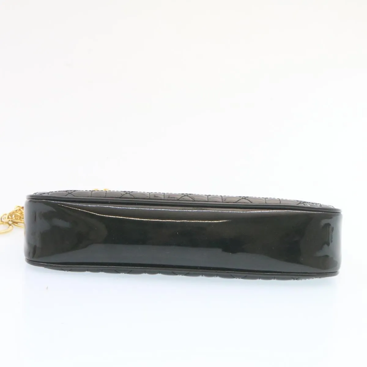 CHRISTIAN DIOR Chain Lady Dior Accessory Pouch Enamel Black  am427b