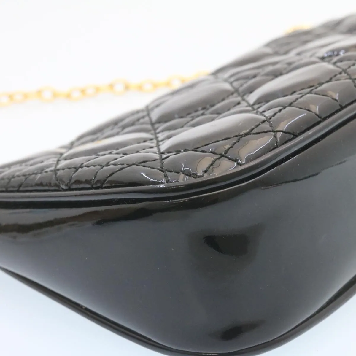 CHRISTIAN DIOR Chain Lady Dior Accessory Pouch Enamel Black  am427b