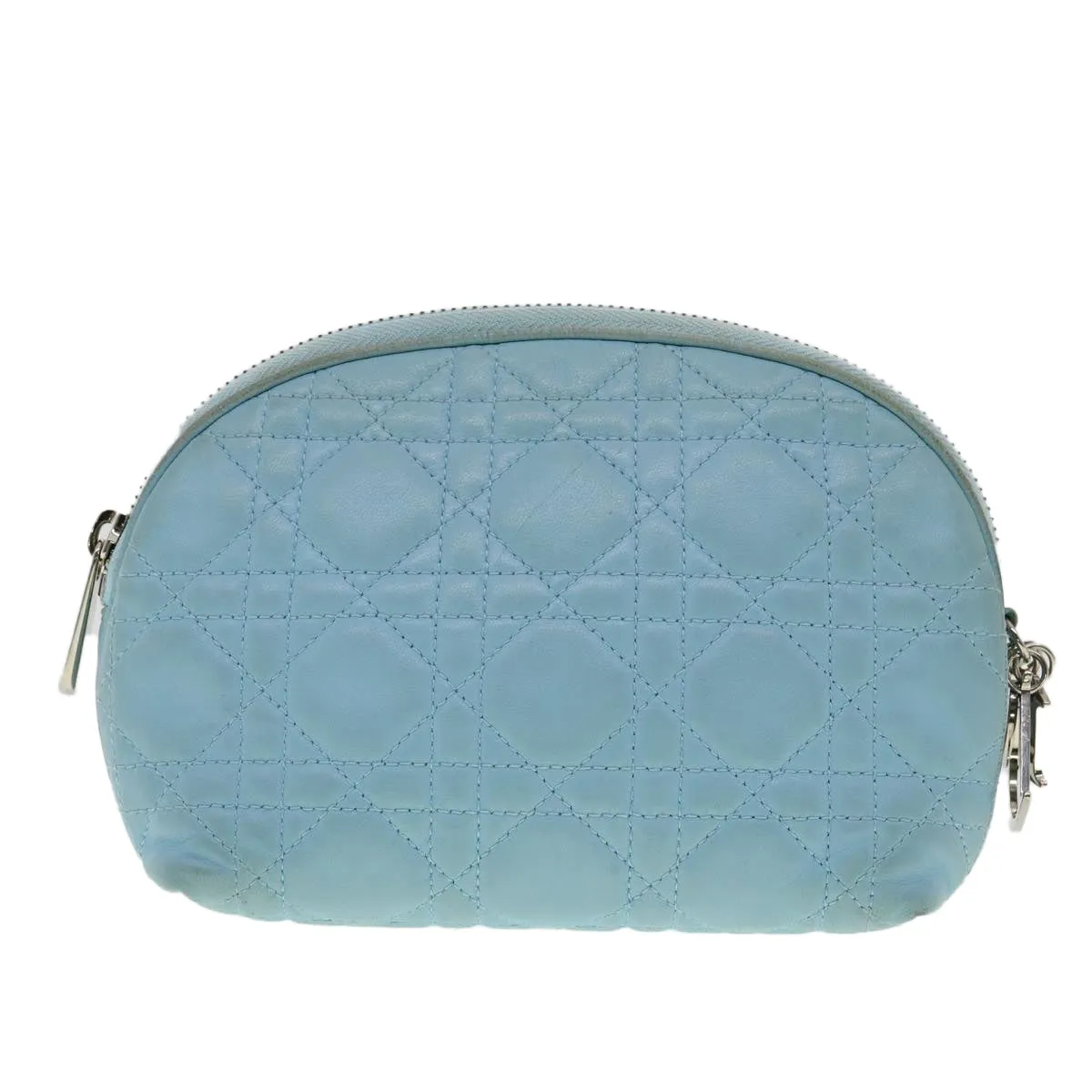 CHRISTIAN DIOR Lady Dior Canage Pouch Lamb Skin Blue  am3267