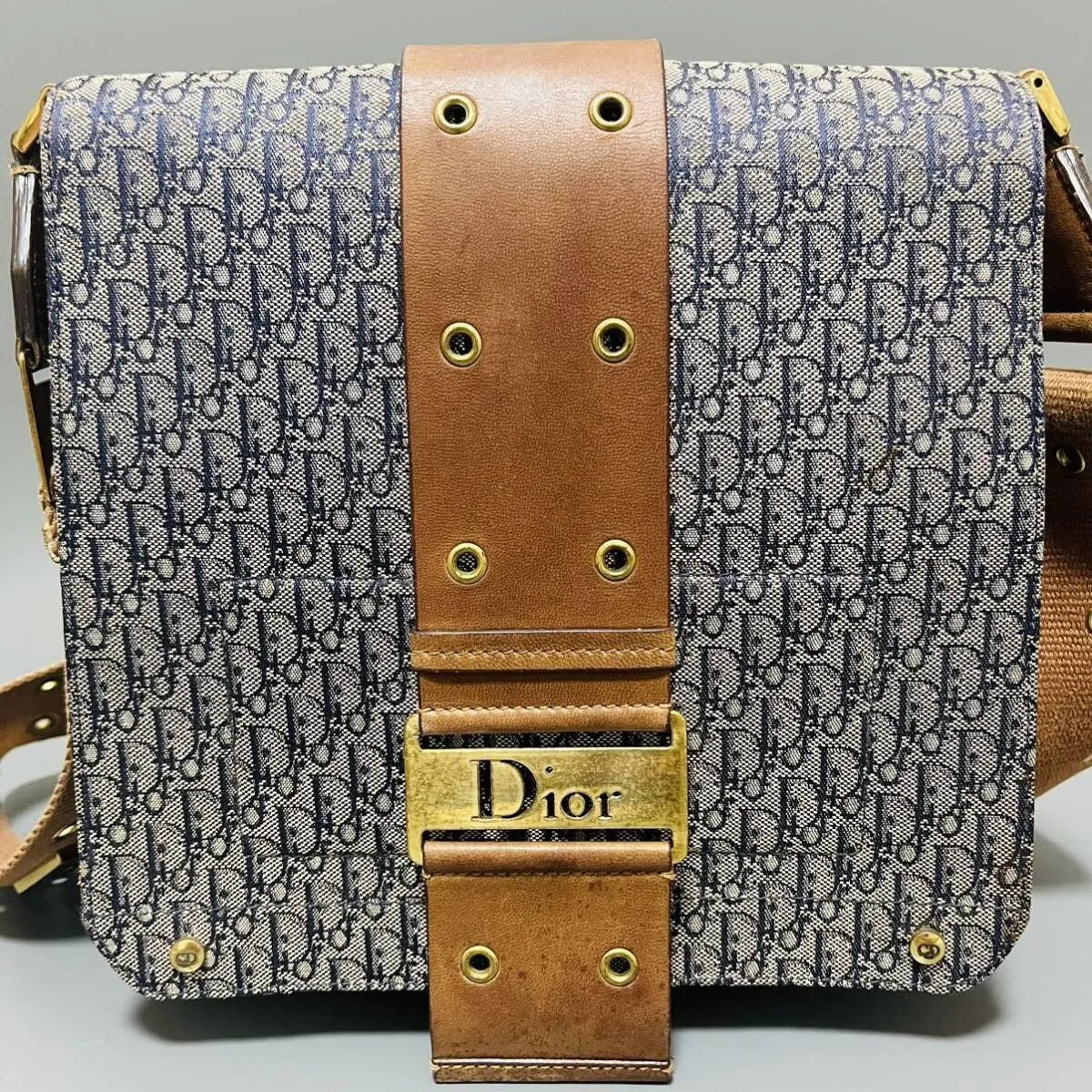 Christian Dior Monogram Street Chic Messenger Shoulder Bag Leather Tan