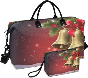 Christmas Bells Sports Gym Bag for Women Men Travel Duffel Bag Weekend Overnight Carry on Bag with Toiletry Bag Hospital Bag for Swimming Yoga Workout Plane Hospital