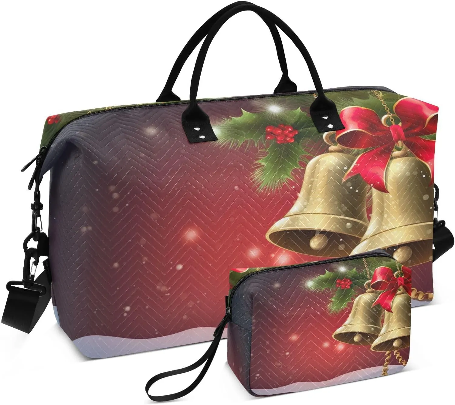 Christmas Bells Sports Gym Bag for Women Men Travel Duffel Bag Weekend Overnight Carry on Bag with Toiletry Bag Hospital Bag for Swimming Yoga Workout Plane Hospital