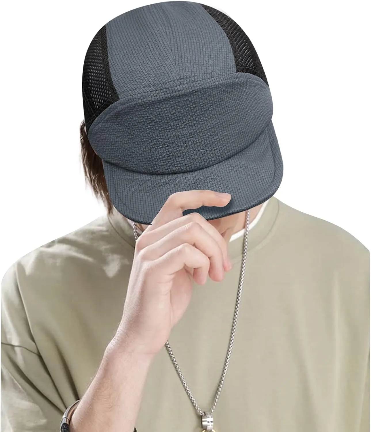 CLAPE Men Quick Dry Baseball Cap 5 Panel Hat Lightweight Trucker Mesh Hats Workout Dad Hat Running Outdoor Sports Cap