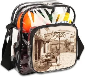 Clear Crossbody Bag Stadium Approved Street Sketch Transparent Bag for Festivals, Sports Events, Concerts,Beach Bag for Women Men Clear Purse with Front Pocket Messenger Bag with Adjustable Strap