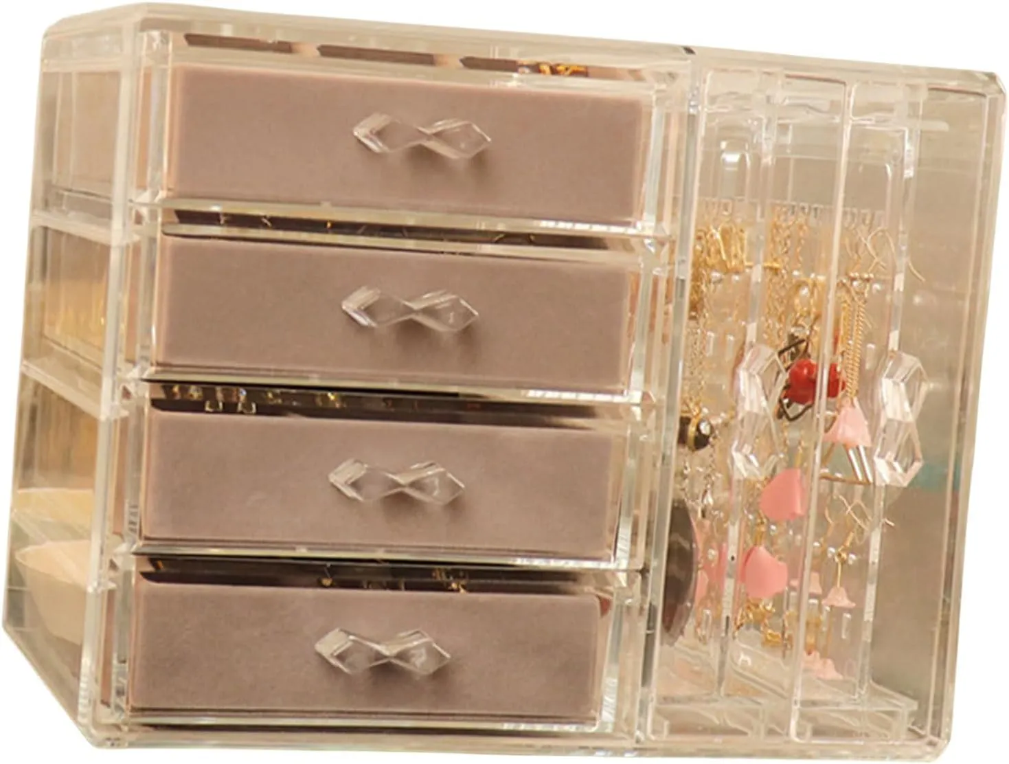 Clear Sturdy Jewellery Organizers With Five Drawers Accessory With Portable Bags For Household Storage
