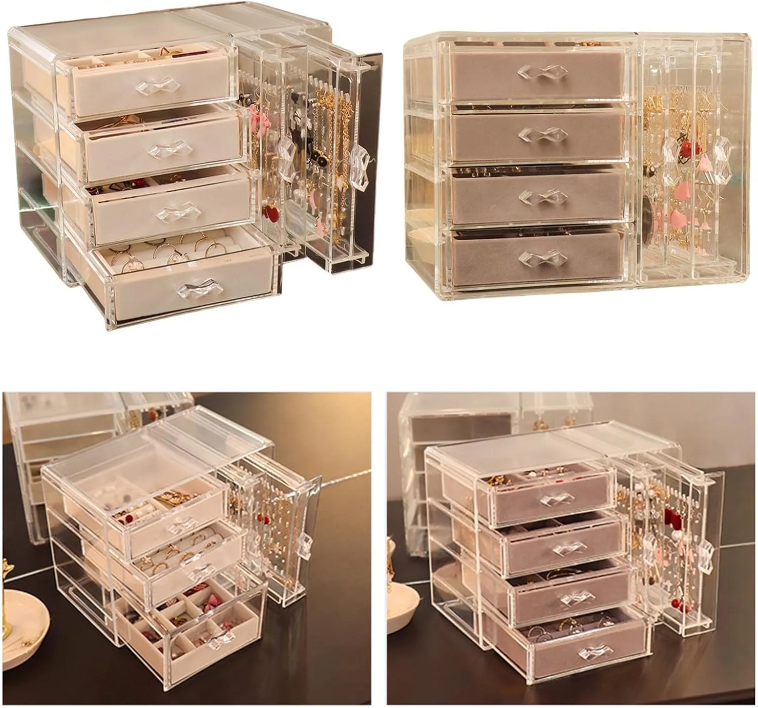 Clear Sturdy Jewellery Organizers With Five Drawers Accessory With Portable Bags For Household Storage