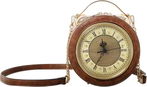 Clock Bag Real Working,Vintage Crossbody Messenger Bag, SteamPunk Style Shape Leather Bag Circular Handbag Chain Shoulder