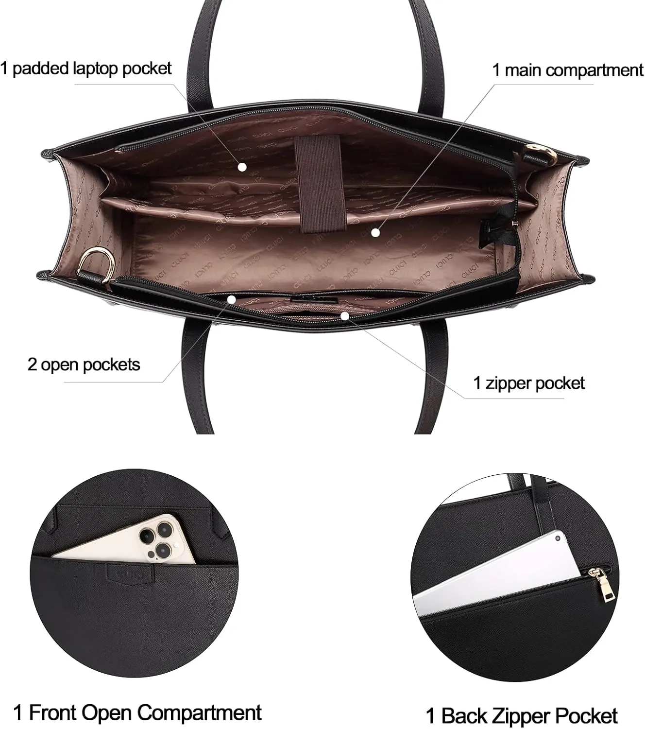 CLUCI Laptop Tote Bag for women 15.6 inch Computer Briefcase Leather Work Shoulder Bags Handbag for Office,School,Travel