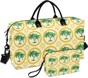 Coconut Palm Sunburst Ivory Sports Gym Bag for Women Men Travel Duffel Bag Weekend Overnight Carry on Bag with Toiletry Bag for Plane Swimming Yoga