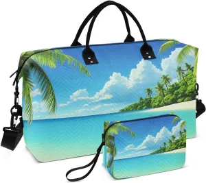 Coconut Sea Beach Blue Travel Duffel Bag with Toiletry Bag Weekender Bag for Carry on Sports Gym Bag for Gym Yoga Sports