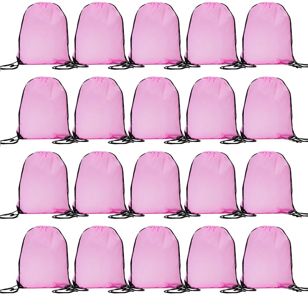 CODOBON 20 Pcs Drawstring Backpack Bulk Draw String Bags Cinch Polyester Bag for Gym Sport, Pink