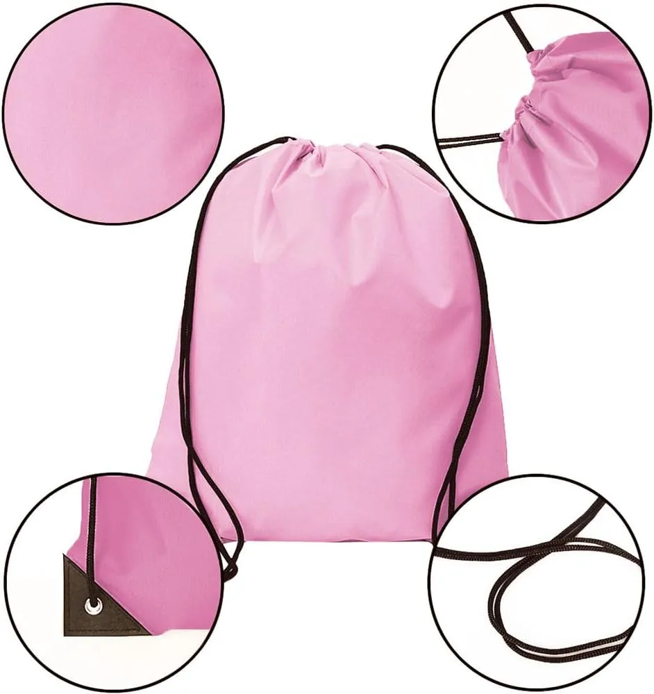 CODOBON 20 Pcs Drawstring Backpack Bulk Draw String Bags Cinch Polyester Bag for Gym Sport, Pink
