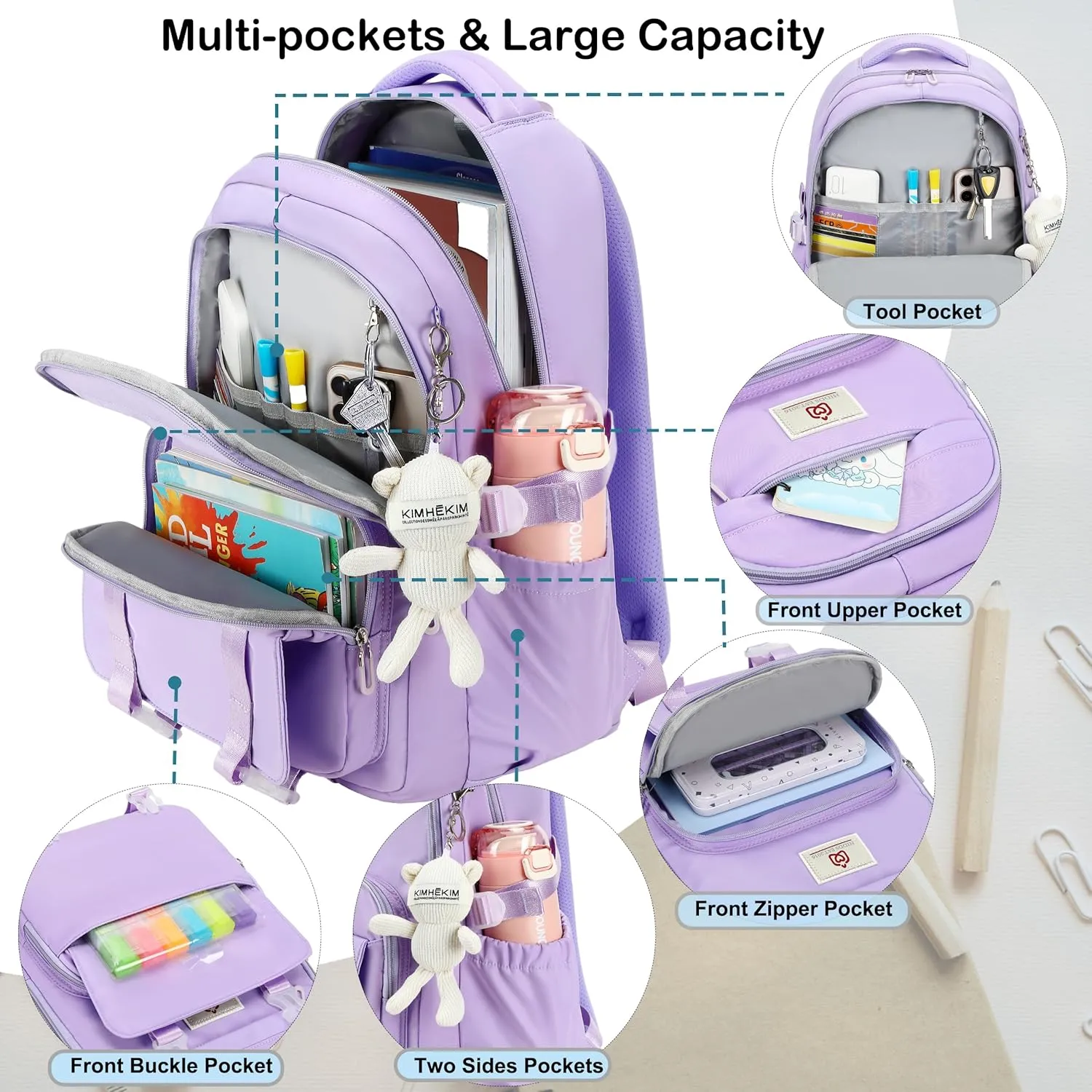 College Backpack Laptop Backpacks 15.6 Inch for Men Women Elementary Middle High School Book Bag For Teens Girls Boys Student Anti Theft Travel Daypack Large Bookbags-Purple