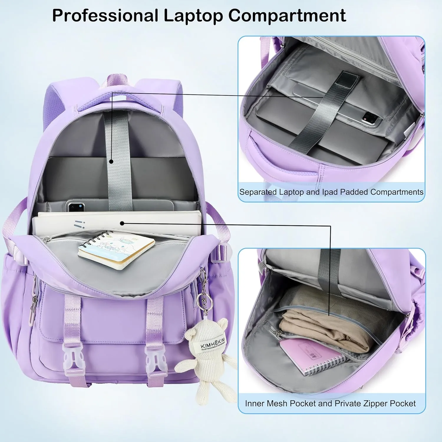 College Backpack Laptop Backpacks 15.6 Inch for Men Women Elementary Middle High School Book Bag For Teens Girls Boys Student Anti Theft Travel Daypack Large Bookbags-Purple