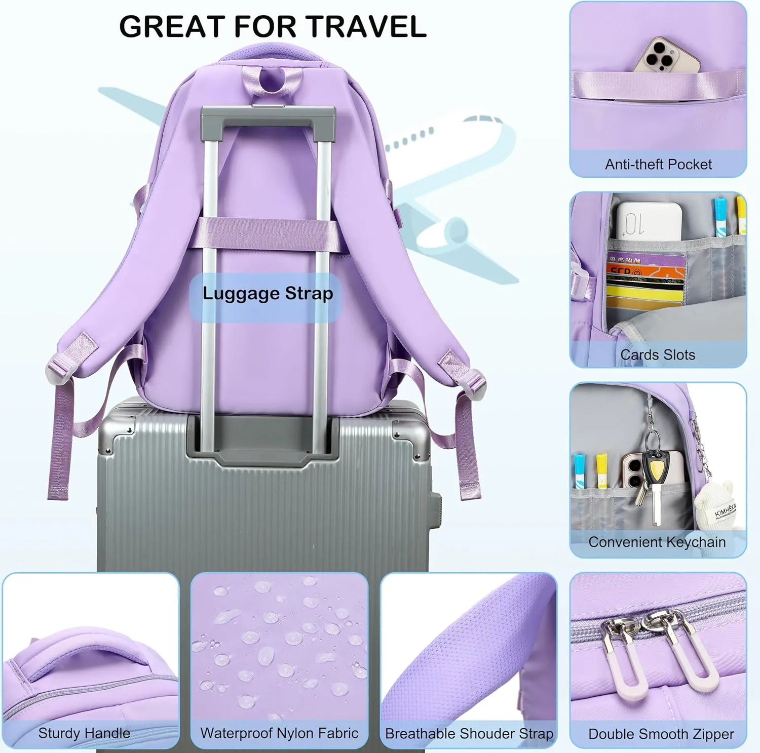 College Backpack Laptop Backpacks 15.6 Inch for Men Women Elementary Middle High School Book Bag For Teens Girls Boys Student Anti Theft Travel Daypack Large Bookbags-Purple