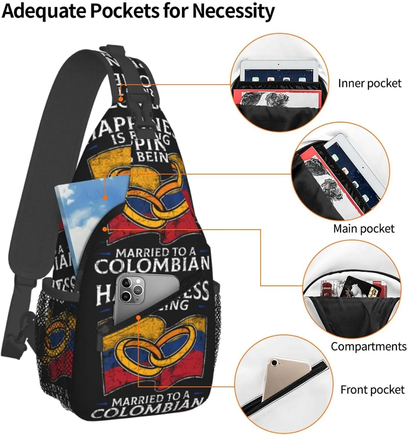 Colombia Marriage Colombian Married Flag Culture Crossbody Bag Cross Chest Bag Adjustable Sling Backpack Sports Gym Shoulder Bags Travel Cycling Daypack Diagonally Casual Rucksack