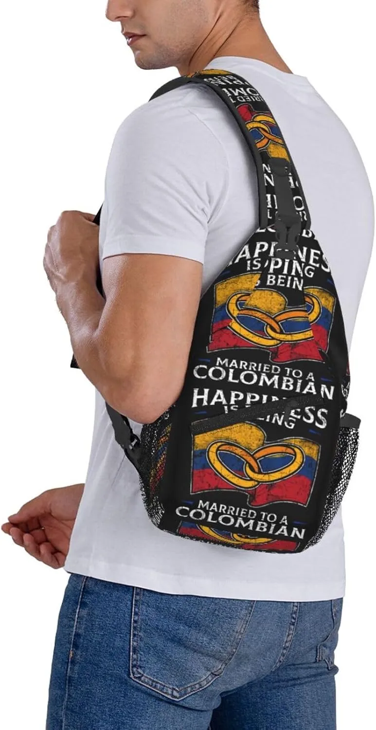 Colombia Marriage Colombian Married Flag Culture Crossbody Bag Cross Chest Bag Adjustable Sling Backpack Sports Gym Shoulder Bags Travel Cycling Daypack Diagonally Casual Rucksack